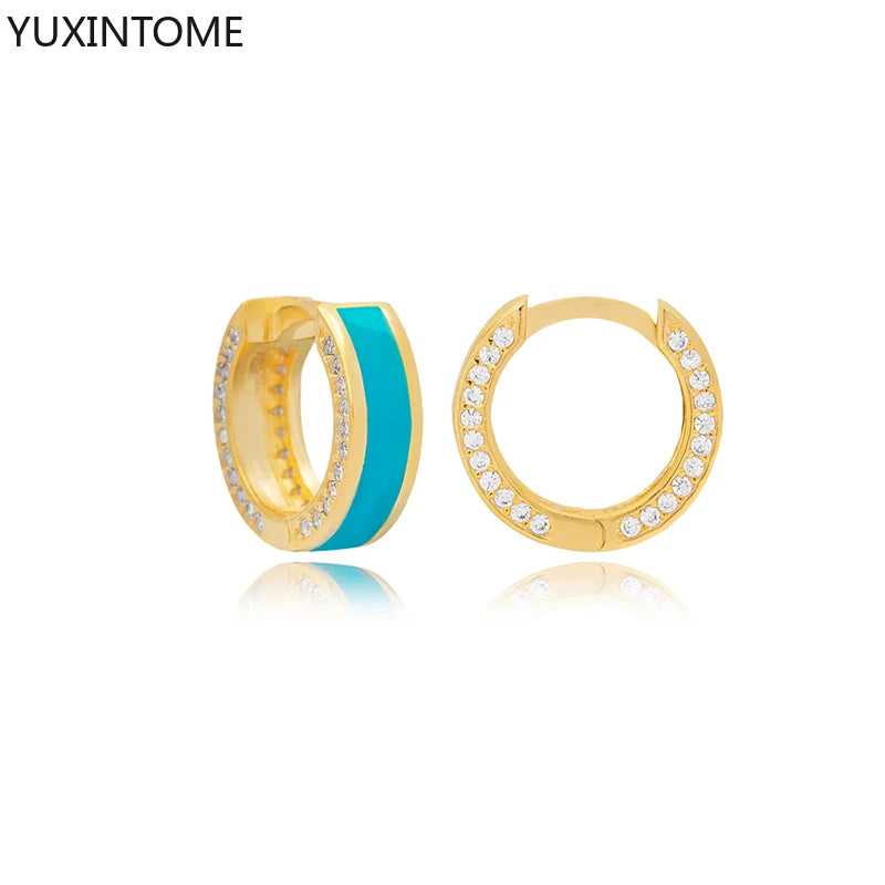 925 Sterling Silver Needle Light Blue Zircon Stud Earrings for Women Fashion Blue Enamel Pendant Earrings Luxury Jewelry Gifts