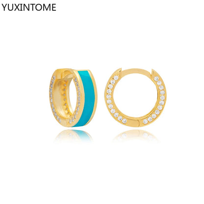 925 Sterling Silver Needle Light Blue Zircon Stud Earrings for Women Fashion Blue Enamel Pendant Earrings Luxury Jewelry Gifts