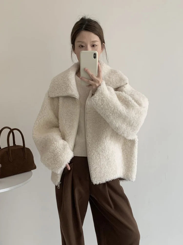 Fake Fleece Coat Women New Autumn Winter Casual Fleece-Lined Thickened Fur-Onepiece Coat Top