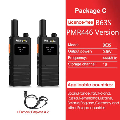 Retevis B63S Walkie Talkie 2Pcs with LCD Screen Ultra-thin, License-free, Type C, for Communication Radios for Camping Hiking