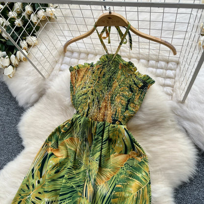 2024 New Summer Sexy Bohemian Leaf Print Jumpsuits Women Sleeveless Sexy Long Jumpsuit Mujer Casual Holiday Beach Rompers