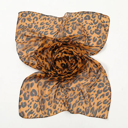 Leopard Print Chiffon Scarf Shawl Women Sunscreen Silk Scarf Turban Long Wrap Beach Travel Outdoor Accessories Trendy Headband