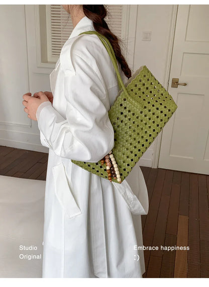 Weave Hollow Out Shoulder Bags for Women 2026 Summer Luxury Designer Hand Bag Females Beach Bags Handbags and Purses
