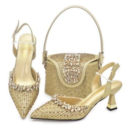 New Design Women Nigerian Italian Shoes and Bags Set Decorated with Rhinestone Shoes for Women and Bag 2026 Designer Luxury