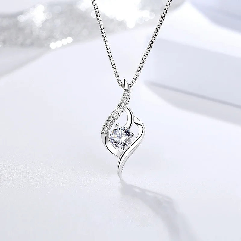 925 Sterling Silver Necklace For Women Zircom With White Gold Plated Lab Diamond Jewelry Wedding Pendant N25
