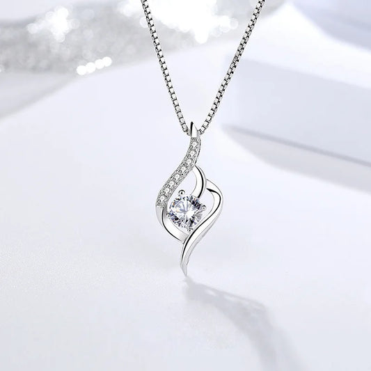 925 Sterling Silver Necklace For Women Zircom With White Gold Plated Lab Diamond Jewelry Wedding Pendant N25