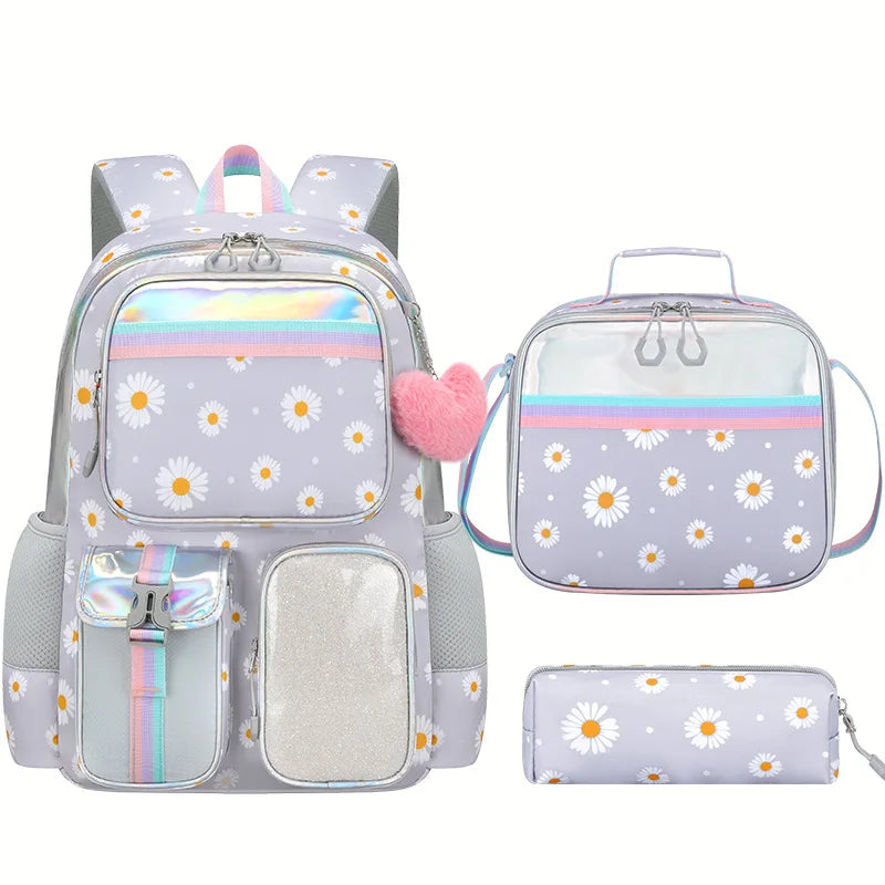 Cute Student Backpack 3pcs/set Primary Schoolbag Rabbits and Quicksand Kawaii Student Backpack Teenage Girls Handbag Rucksack