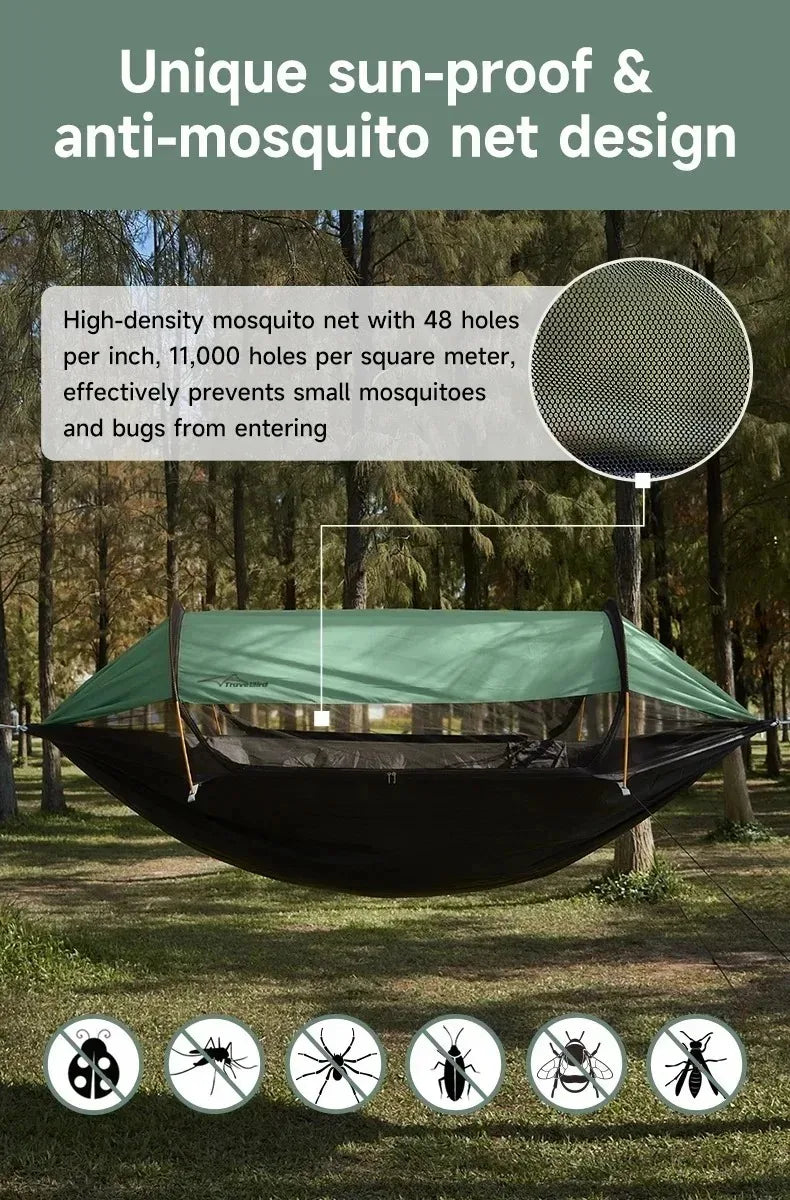 Outdoor Camping Hammock with Sunshade and Mosquito Net Anti-Rollover Single Double Portable Hanging Bed with Bug Net