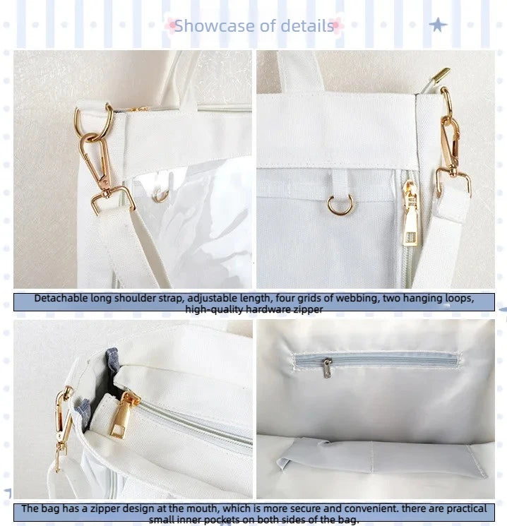 Big Ita Bag Black with Insert Japanese Cute Clear Women Double Straps Girls Kawaii Transparent Shoulder Bag Purses and Handbags