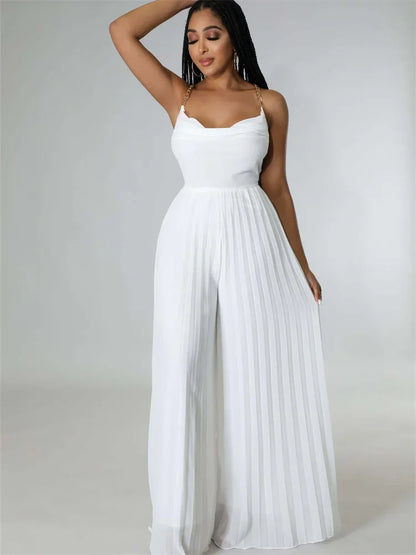 Wmstar Summer Jumpsuits Women Backless Sleeveless High Temperature Pleated Solid Wide Leg Rompers Wholesale Dropshipping 2025