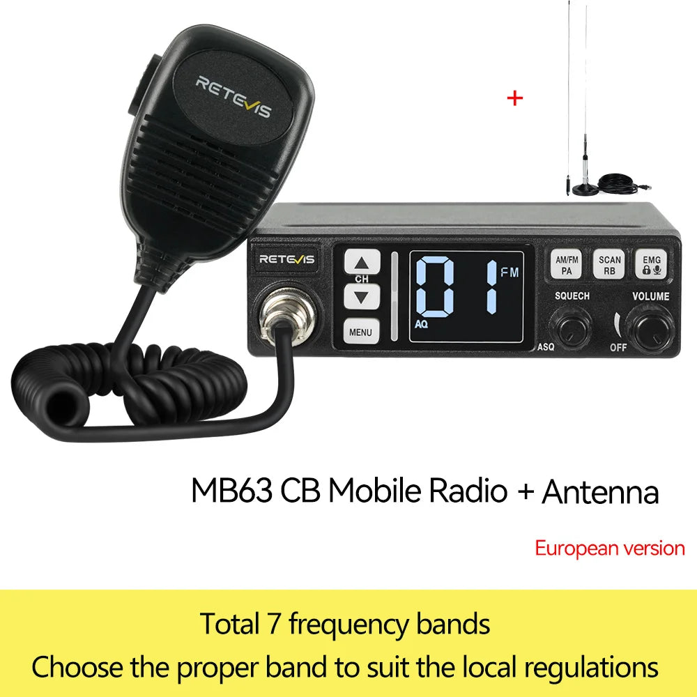 Retevis MB3/MB63 CB Radio Station Long Range Communication Professional Car Mobile Ham Radio AM FM Channel 9/19 VOX For Truckers