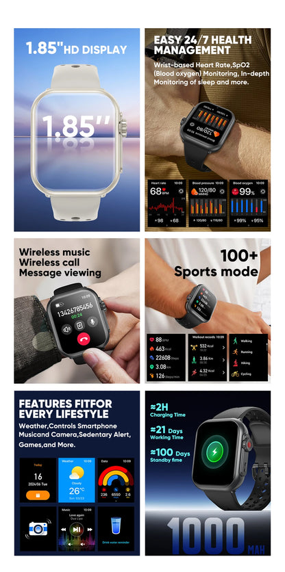 2026 New 1000 mAh Smart Watch Men Women 1.85“HD AMOLED GPS track Full Touch Screen IP68 Waterproof Bluetooth Call SmartWatch Man