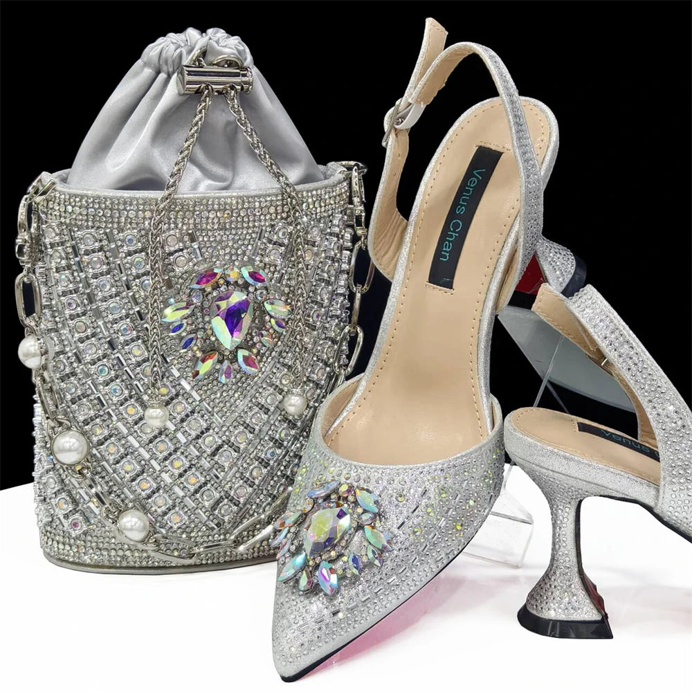 Venus Chan Italian Shoes and Bags Matching Set 2024 Nigerian Heel Party for Women Orange Colour Italian Design Wedding INS 2024