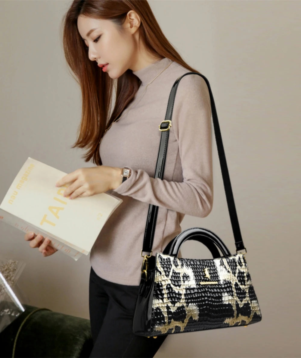 MOODS Designer Luxury Bags For Women Crocodile Pattern Top-handle Shell Bag With Snake Hardware Wild Shoulder Crossbody Handbags