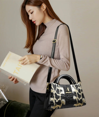 MOODS Designer Luxury Bags For Women Crocodile Pattern Top-handle Shell Bag With Snake Hardware Wild Shoulder Crossbody Handbags