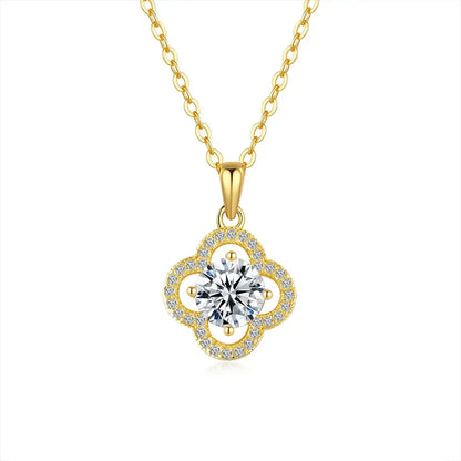 Luxury 100% Real 18k Gold Lucky Grass Pendant Clavicle Chain Women's Moissanite Pendant Necklace