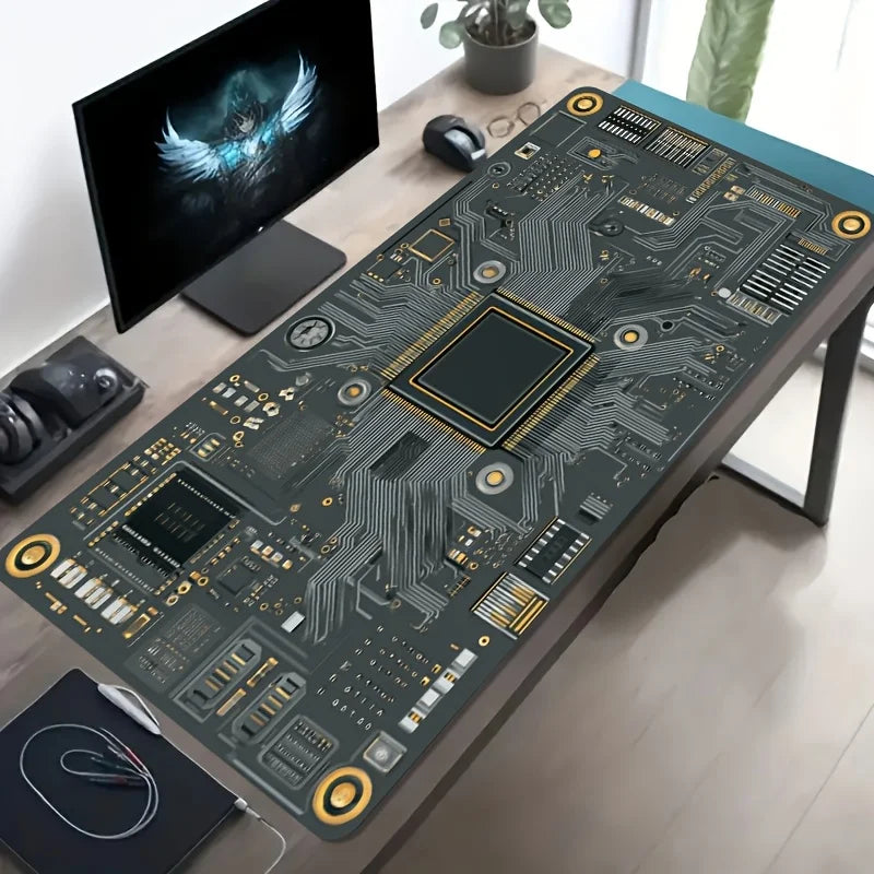 Chip Tech Trend Mouse Pad Large Computer Office Game Table Mat Rubber Anti-slip Stitched Edge Keyboard Mat 90x40 XXL Desk Pads