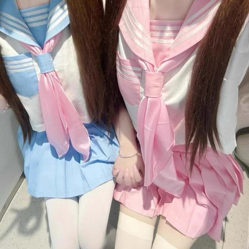 New Japanese School Uniform Girl Jk Suit Sexy Spring and Autumn Navy Pink Tie Cosplay Sailor Uniform Middle School Clothing