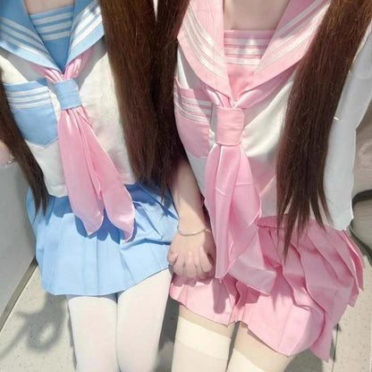 New Japanese School Uniform Girl Jk Suit Sexy Spring and Autumn Navy Pink Tie Cosplay Sailor Uniform Middle School Clothing