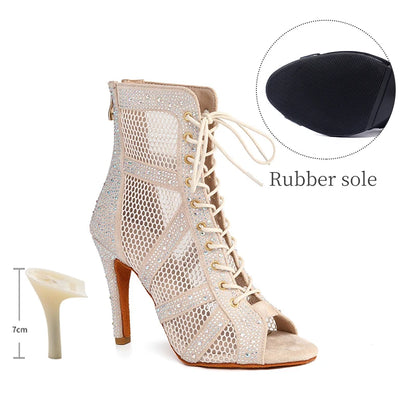 Girls Latin Dance Shoes Women Modern Dance Salsa High-Top Sandals Dance Hall Shoes Ladies Fashion Sexy High-Heeled Suede Boots