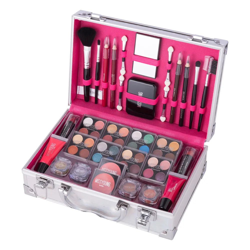 Makeup Case Set Natural Long Lasting Matte Shimmer Lipstick Eyeshadow Blush Highlight Multifunctional Full Face Cosmetic Kit