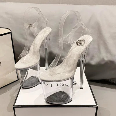15cm 17cm 20CM High Heels Women's Sandals Anti-Skid Sexy Pole Dance Shoes Thin Heel Transparent Platform Female Party Sandals