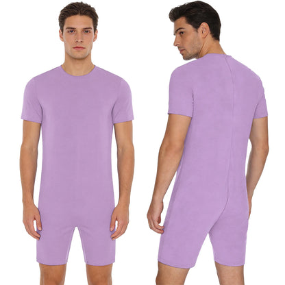 Adults Unisex Anti-Strip Adaptive Jumpsuit Short Sleeve Back Zipper Rompers Nightwear for Elderly Special Needs Patients