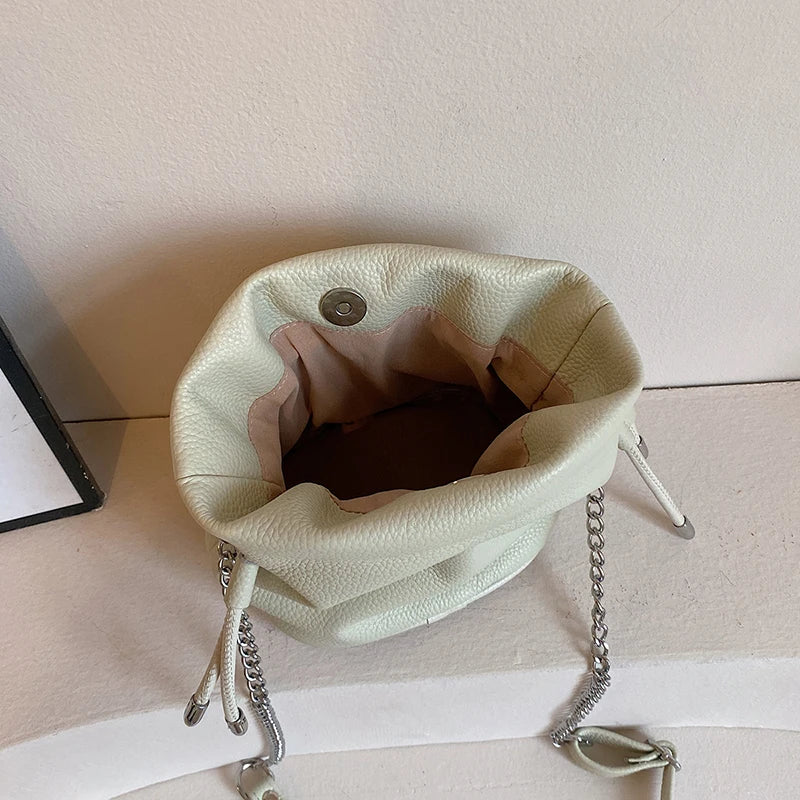 100% Genuine Leather Women Shoulder Crossbody Bags High Quality Solid Color Cow Leather Bucket Handbag Luxury Female Sac
