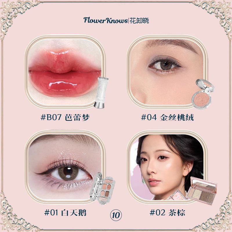 Flower Knowledge Swan Ballet Eyeshadow Lip Glaze Angel Lipstick Midsummer Night Blush Grooming Plate Set