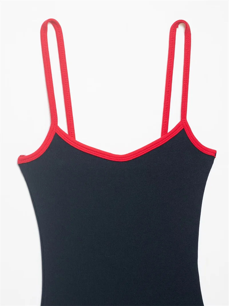 Women's Bodysuit 2026 New Fashion Spring Summer Color-block Trim Jumpsuit for Women Chic Personality Spaghetti Strap Bodysuit