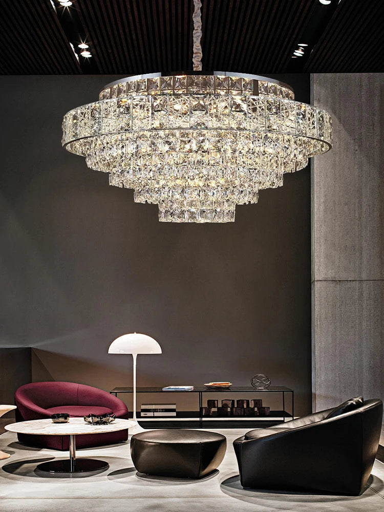 Luxury Glittering Crystal Long Pendant Lights Modern Lustres LED Oval Hanging Lamps for Ceiling Home Decor for Dining Room