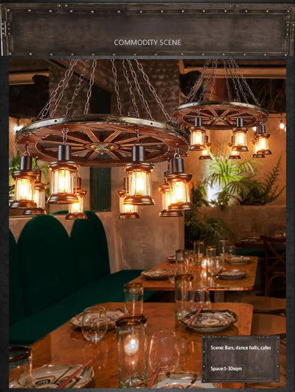Classical Industrial Iron LED Wheel Pendant lights Metallic lustre Hanging Lamps Bar decoration Suspend Lamps Cafe Pendend Lamps