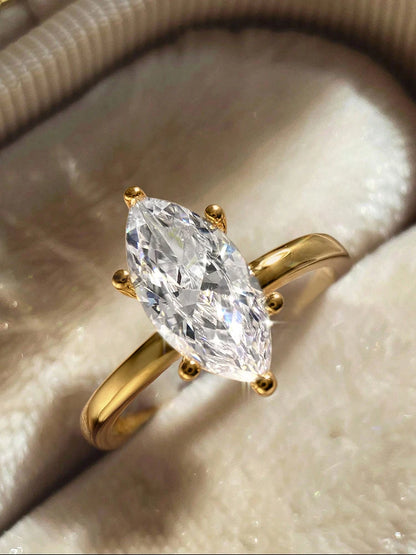 925 Sterling Silver Simple Classic 2 Carats Horse Eye Zircon Ring For Women Engagement Wedding Luxury High Quality Fine Jewelry
