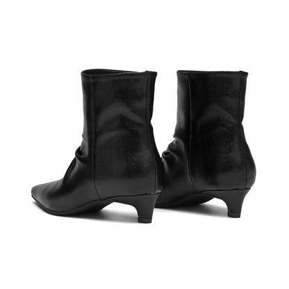 AIYUQI 2026 Women Pointed Toe Ankle Boots Vintage Ruched Kitten Heel Short Boots Elegant Slip On Dress Booties for Daily Party