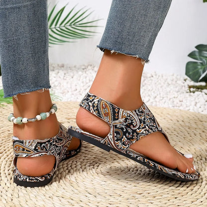 2025 Women Flat Sandals Comfortable Flats Sandals Printed Bohemia Roman Style Shoes for Women Fashion Shoes Sandalias De Mujer