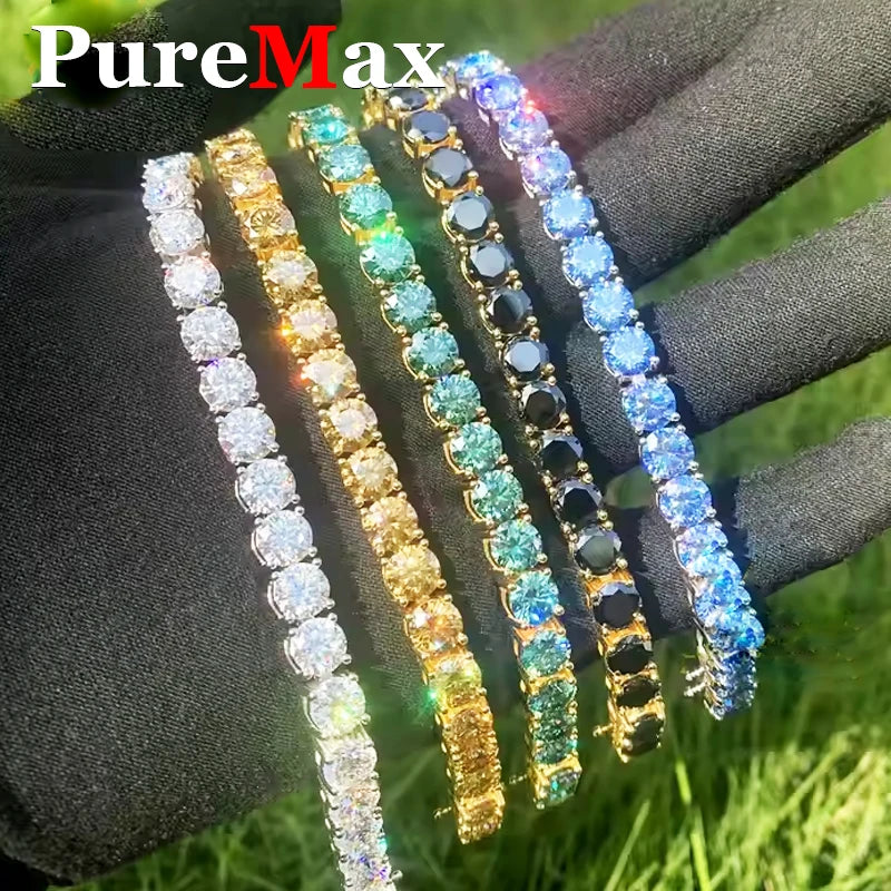 Colorful 3mm Luxury  Certified Moissanite Tennis Chain For Women 925 Sterling Silver Man Moissanite Bracelet Chain Hip hop