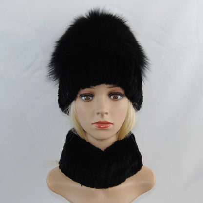 New Winter Lady Brand Hand Make Real Genuine Fox Fur Hat Scarf Girls Natural Real Rex Rabbit Fur Ring Cap Real Fur Scarves Hats