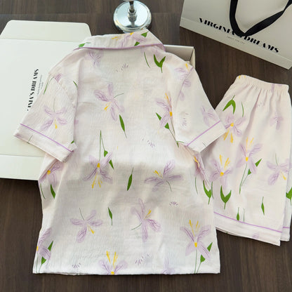 Women Summer Lapel Open Front Pajama Set Short Sleeve Top Shorts, Sweet Ins Teen Loungewear, Casual Daily Outdoor Home Wear Suit