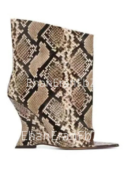 2006SoleLadies'-Spring/Summer-New-Fish-Mouth-Slope-High-Heel-Short-Boots-with-Pointed-Toe-Exposed-Cool-Boots,-Mid-Top-Boots