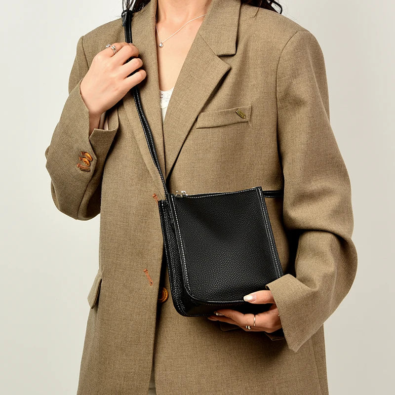 High Quality Genuine Leather Crossbody Bag for Women Vintage Cowhide Leather Shoulder Bag Small Luxury Designer Satchel Handbags