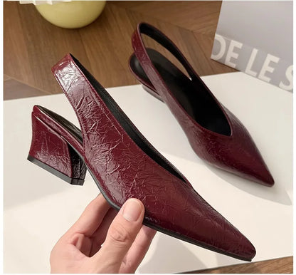 Sandals Luxury Brand Sexy Dress Shoes Elegant Chunky High Heeeled Pumps Sexy Pointed Toe Evening Shoes Women Shoes V Cut Shoes