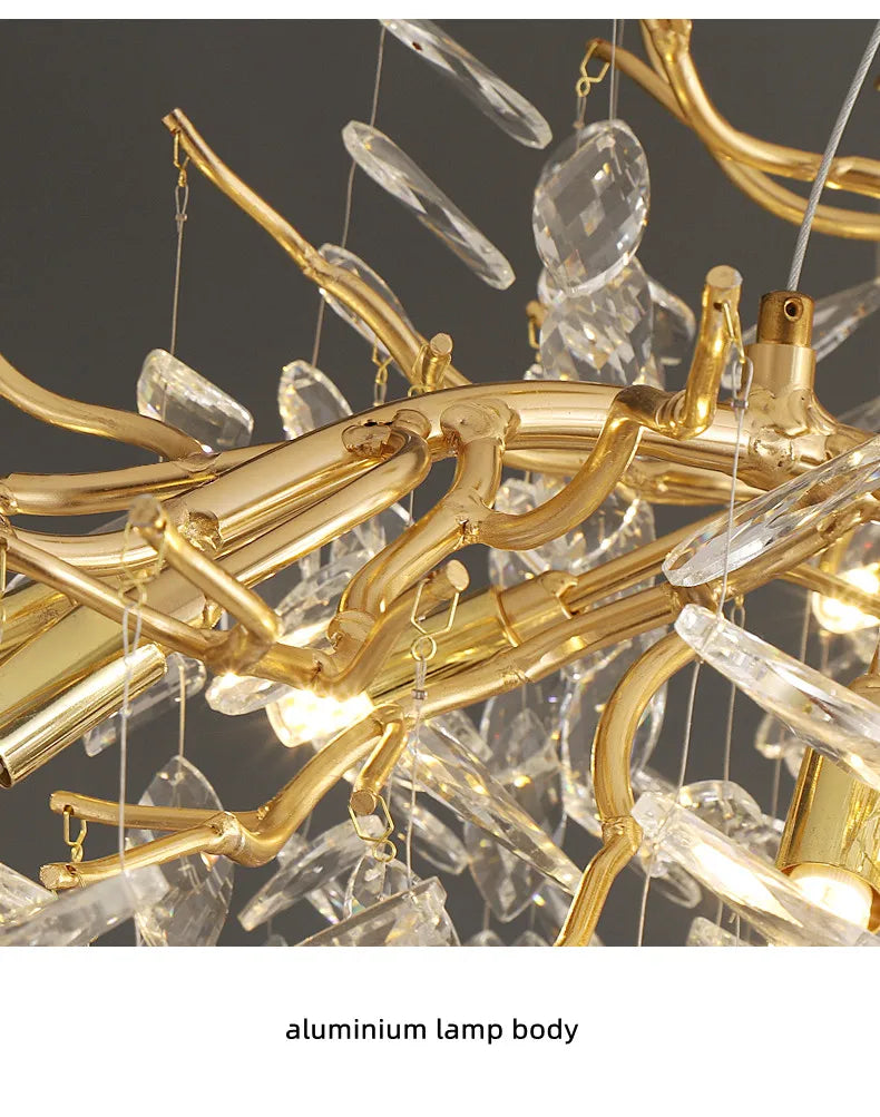 Modern Dining Room Branch Pendant Lights Lustre Crystal Led Hanging Lamp Post Luxury G9 Suspend Lamp Gold Droplight Fixtures