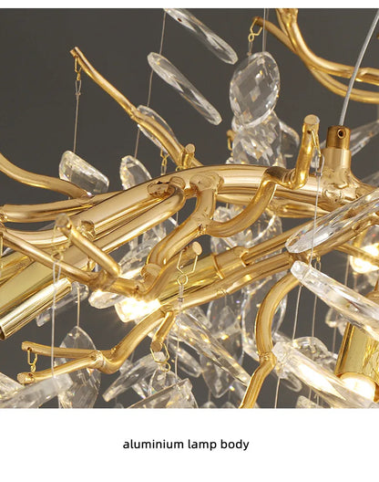 Modern Dining Room Branch Pendant Lights Lustre Crystal Led Hanging Lamp Post Luxury G9 Suspend Lamp Gold Droplight Fixtures