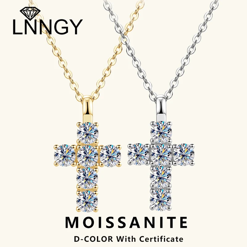 Lnngy 925 Sterling Silver Vintage Cross Pendant Necklace Certified 3.5mm Moissanite Necklace For Women Classic Fine Jewellry