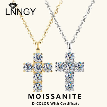 Lnngy 925 Sterling Silver Vintage Cross Pendant Necklace Certified 3.5mm Moissanite Necklace For Women Classic Fine Jewellry