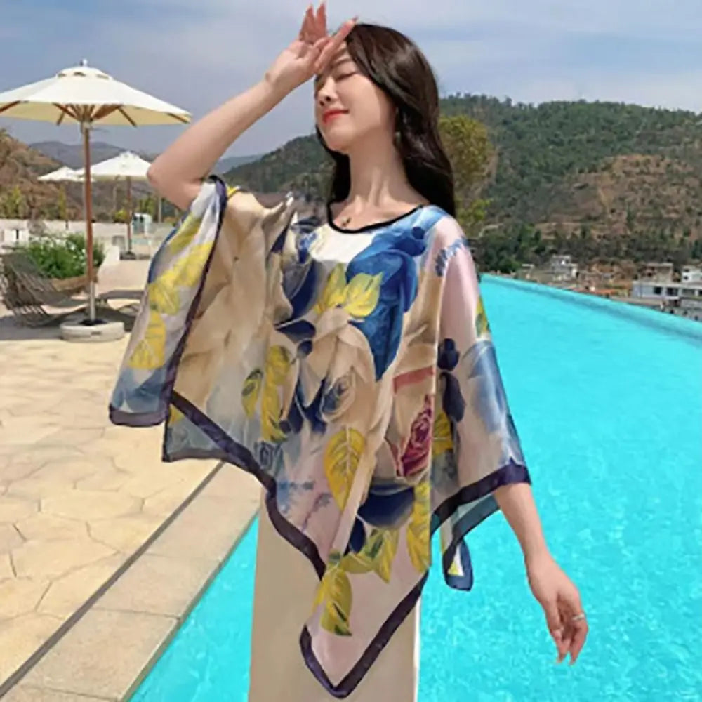 Shawls Summer Beach Sexy Women Fashion Print Chiffon Smock Bikini Cover Up Loose Blouse Sunscreen Comfortable Poncho