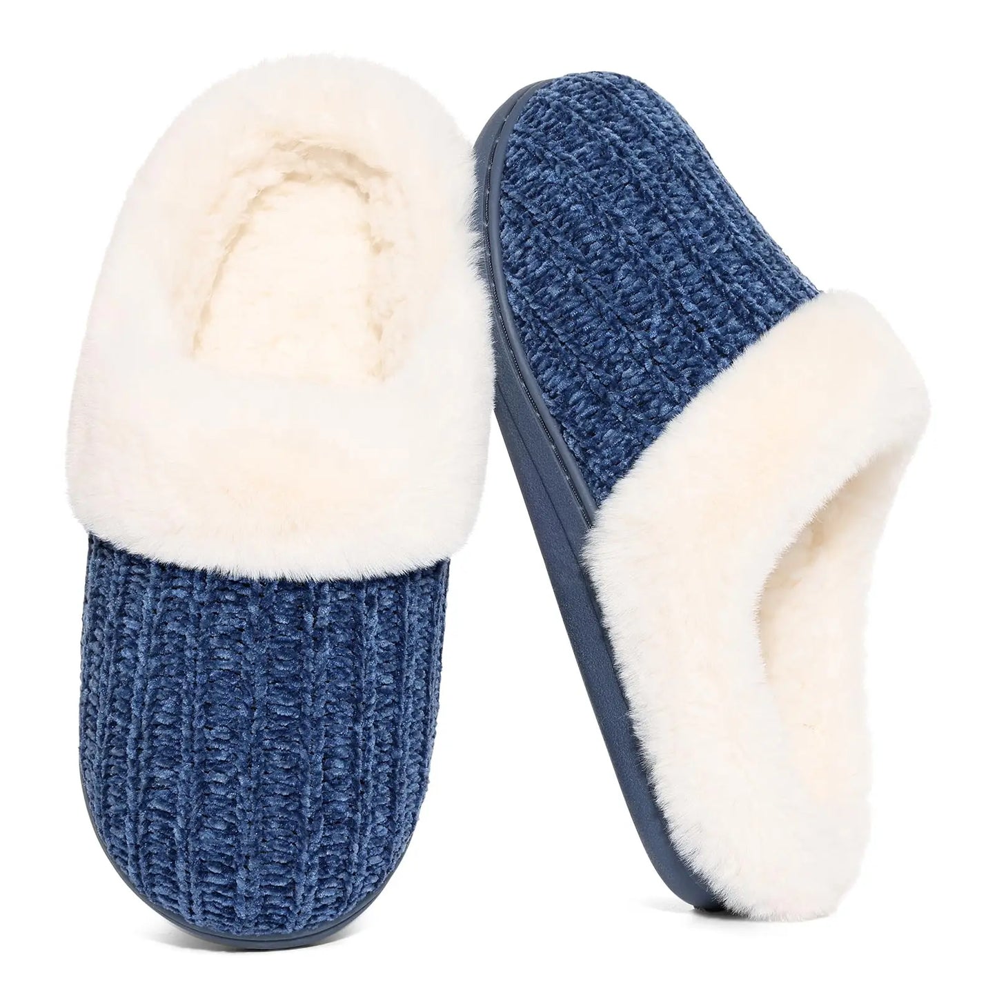 Pallene Winter Women's Fur Slippers Soft Sole Memory Foam Indoor Cotton Shoes Plush Lining Knit Slides Fluffy Men House Slippers