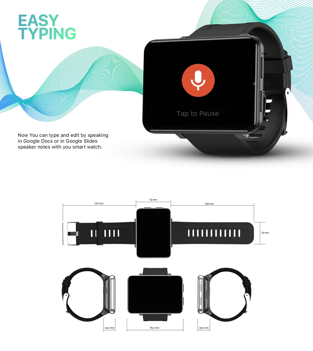 DM100 4G Android Sports Smart Watch 2.86 Inch IPS Screen 3G RAM 32G ROM BT4.0 5MP Camera 2700mAh Battery NFC GPS WiFi Smartwatch