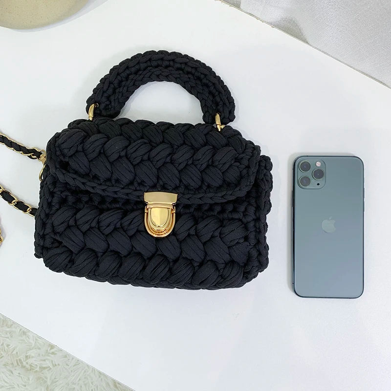New Rope Woven Women Handbags Designer Knitting Chains Shoulder Crossbody Bag Casual Lady Hand Bags Small Flap Purses