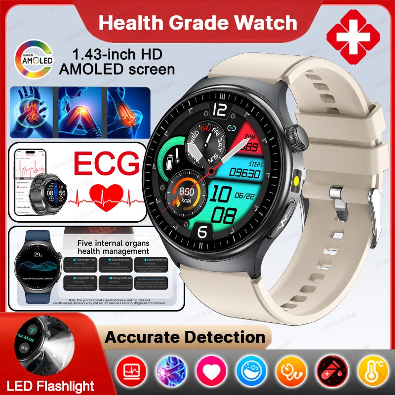 New Upgraded Heart Health Check Smart Watch Uric Acid Five Organ Examination Blood Pressure BT Call ECG smart watches Man 2026